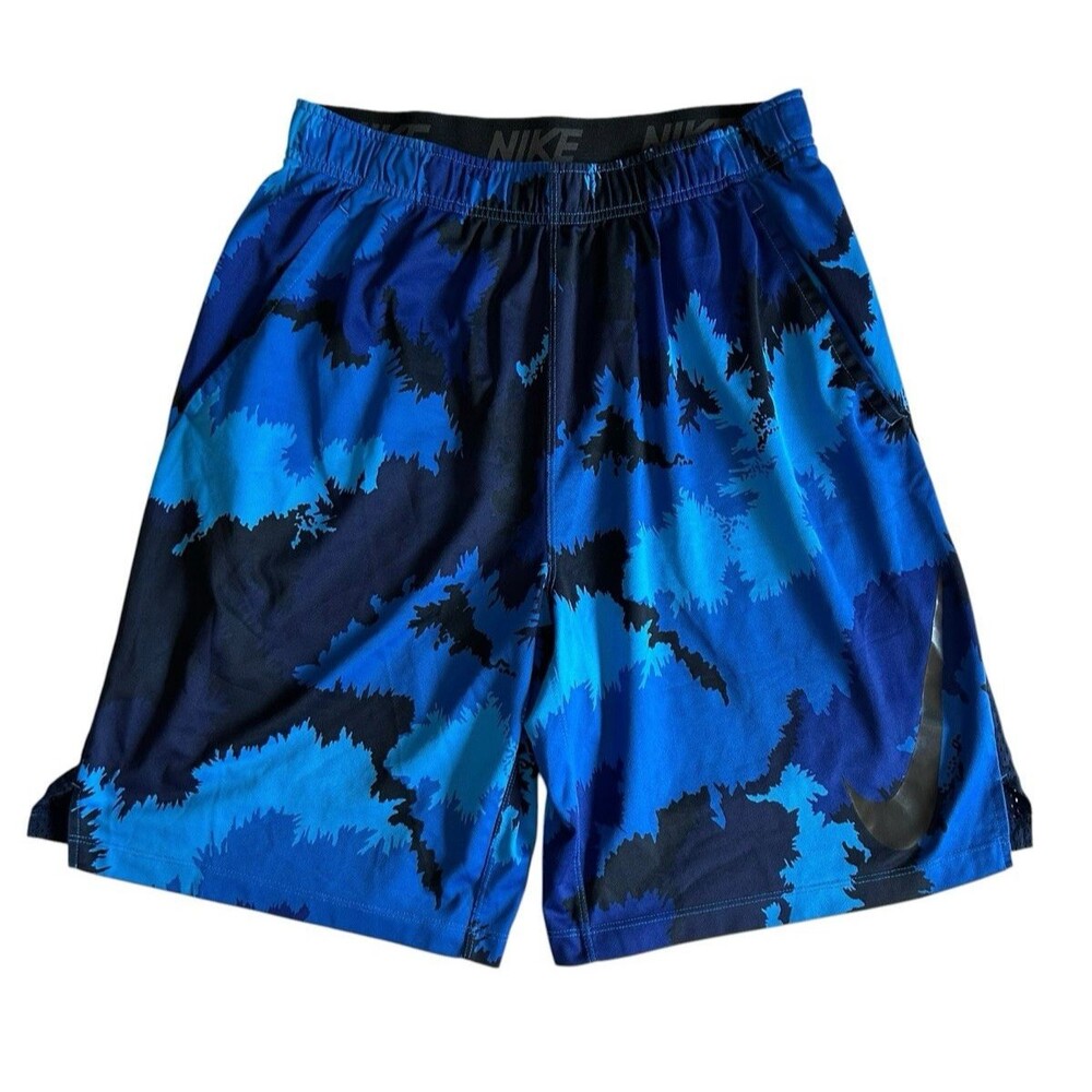 Nike Dri-FIT Shorts Boys Large Blue Camo Basketball Athletic Training 10" Inseam